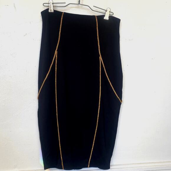 Sheri Bodell Dresses & Skirts - Black and Gold Sheri Bodell Skirt Curves Gold Metal Piping Detail Midi